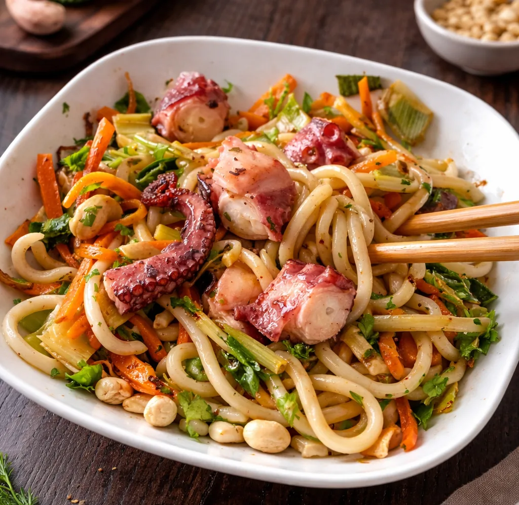 Udons sautés au poulpe